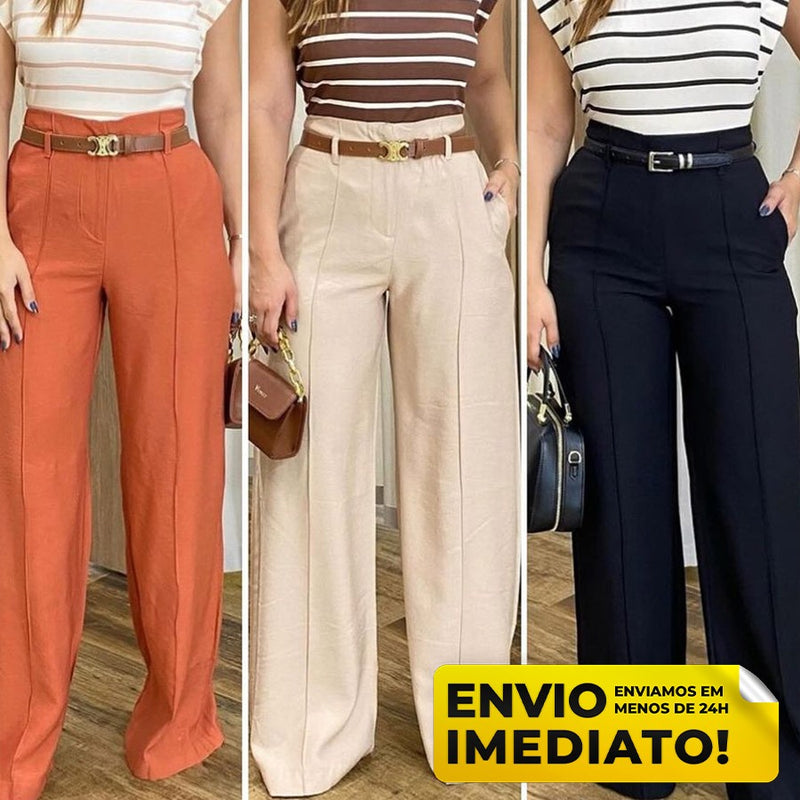 Calça Pantalona Feminina ZARA com Cinto - Lançamento Verão/Inverno